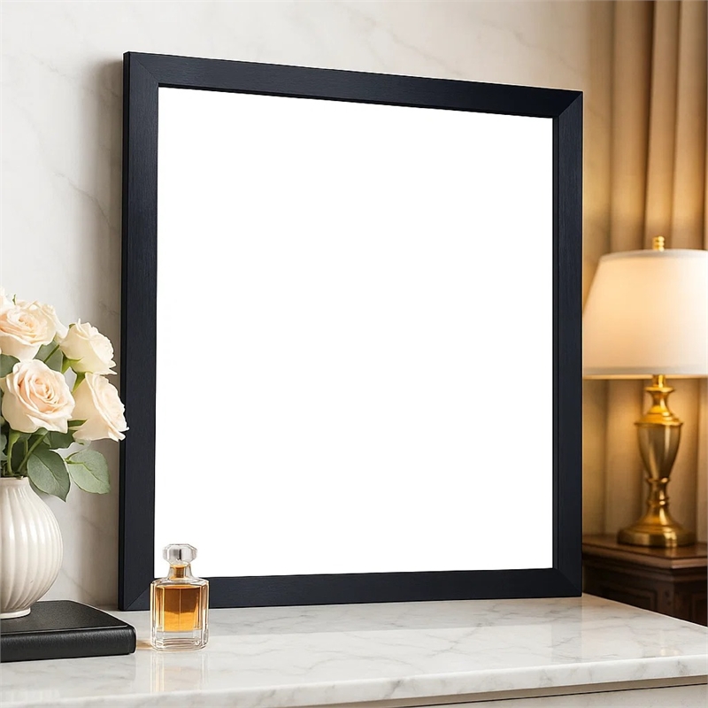 Theo Dresser Mirror- 40 Inch Square Black Frame- Beveled Low Distortion