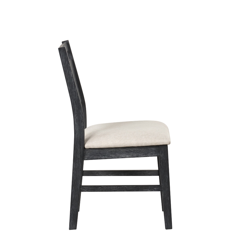 Saby Dining Side Chair Set of 2- White Padded Seat- Black Frame
