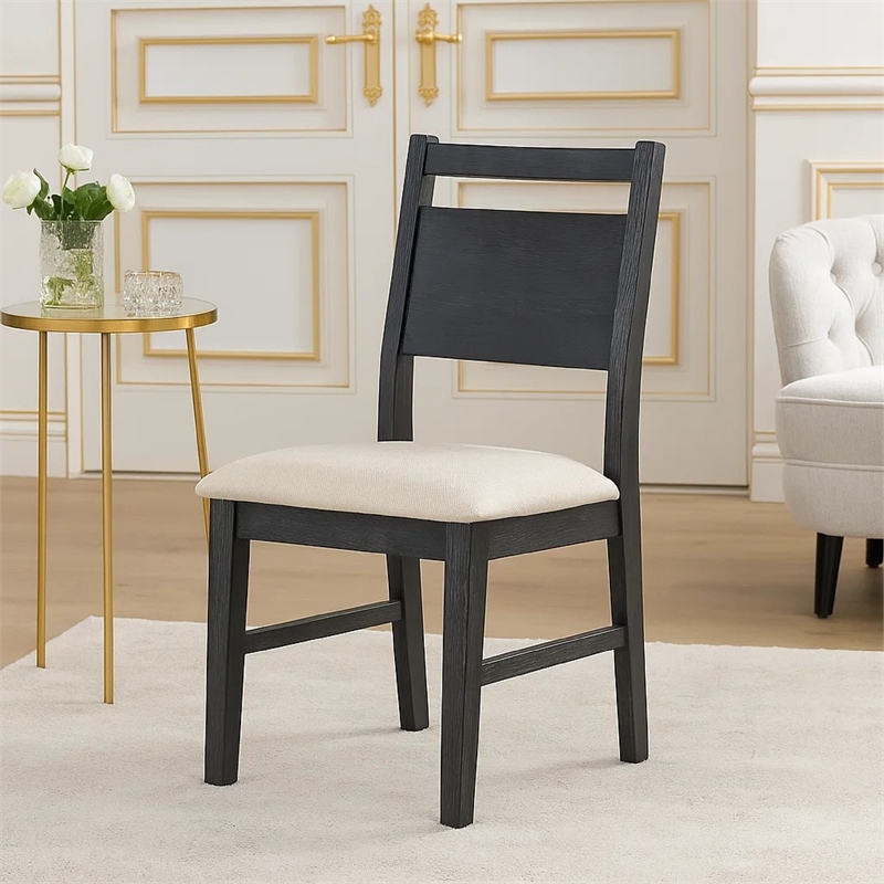 Saby Dining Side Chair Set of 2- White Padded Seat- Black Frame