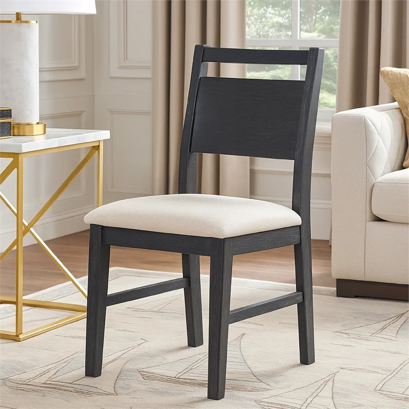 Saby Dining Side Chair Set of 2- White Padded Seat- Black Frame