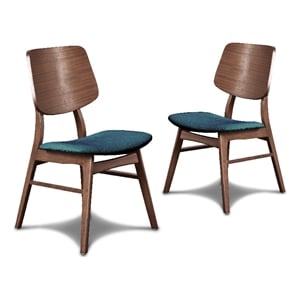 Scar Dining Side Chair Set of 2- Teal Green Seat- Walnut Brown Wood