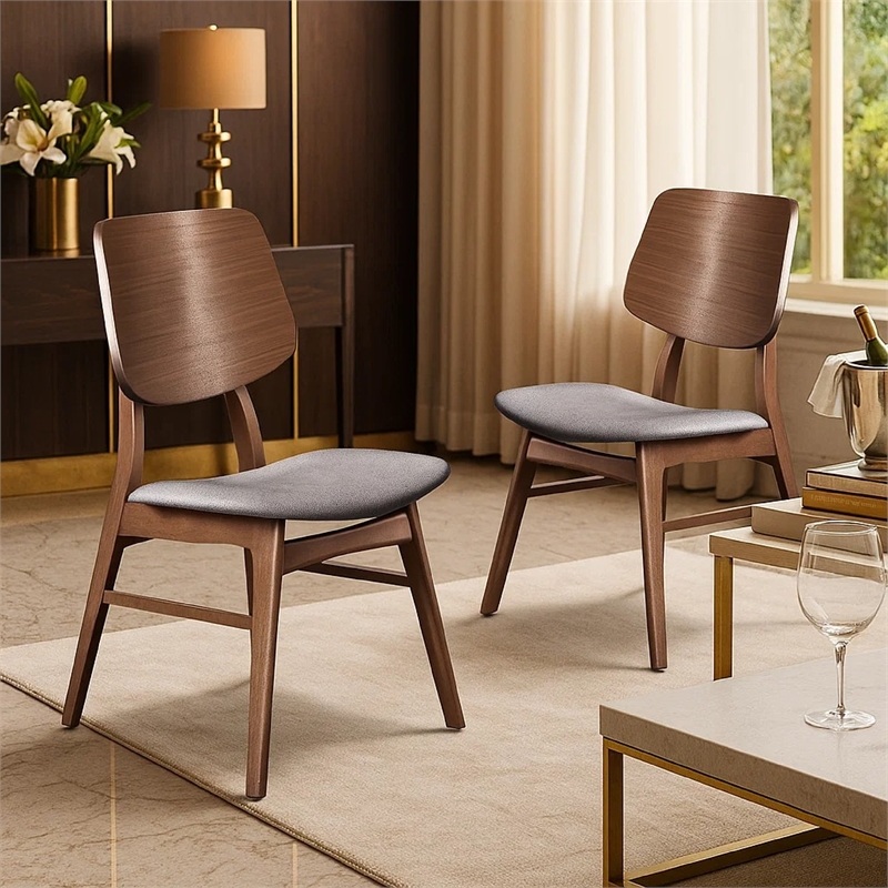 Scar Dining Side Chair Set of 2- Dark Gray Seat- Walnut Brown Wood