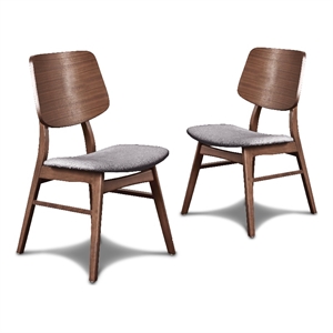 Scar Dining Side Chair Set of 2- Dark Gray Seat- Walnut Brown Wood