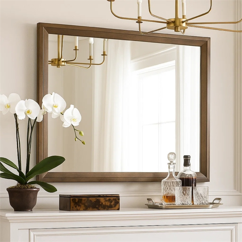 Lary Dresser Mirror- 45 Inch Rectangular Frame- Walnut Brown Okume Veneer