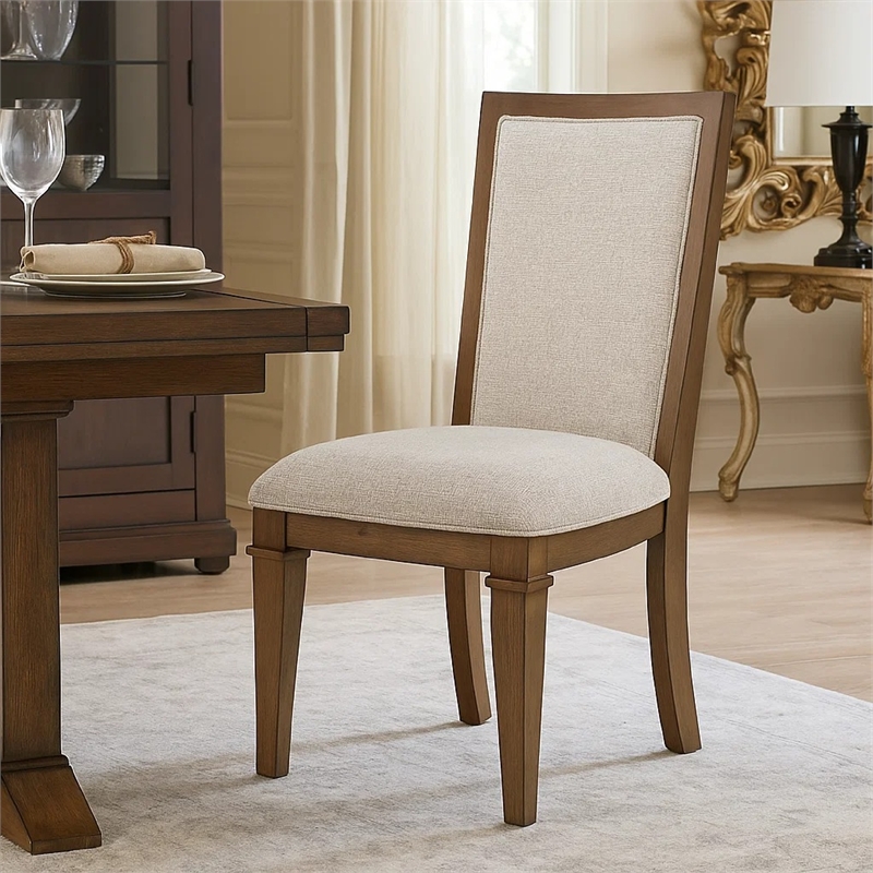 Henry Dining Side Chair Set of 2- Beige Polyester- Vintage Mocha Brown