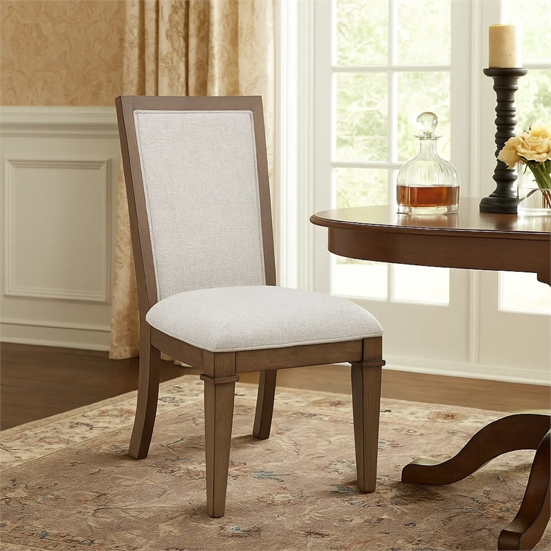 Henry Dining Side Chair Set of 2- Beige Polyester- Vintage Mocha Brown