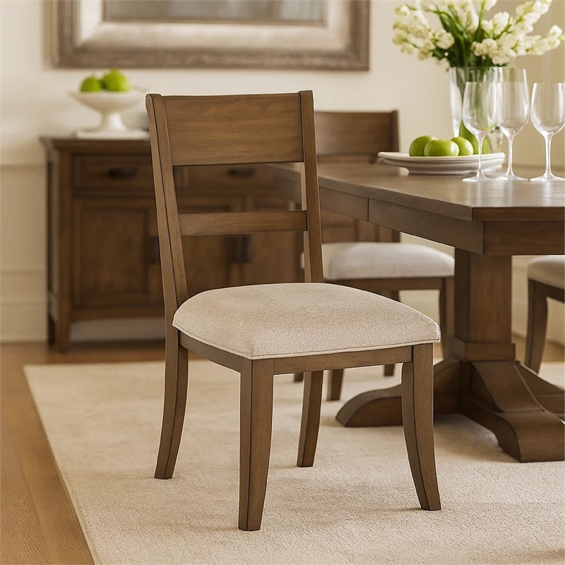 Henry Dining Side Chair Set of 2- Slat Back- Vintage Mocha Brown & Beige