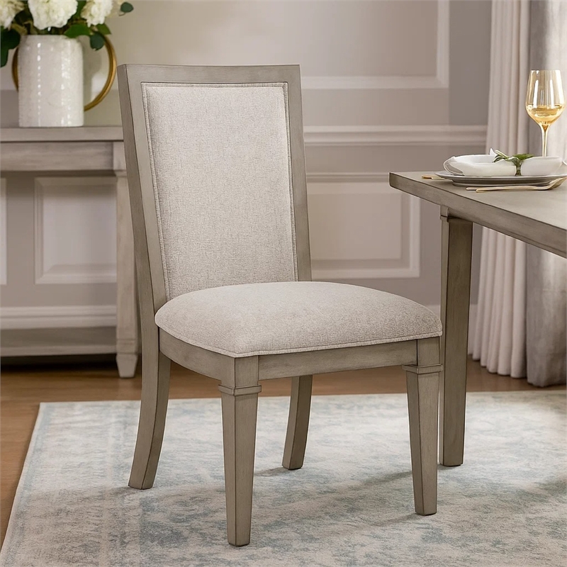 Henry Dining Side Chair Set of 2- Beige Polyester- Vintage Light Cream