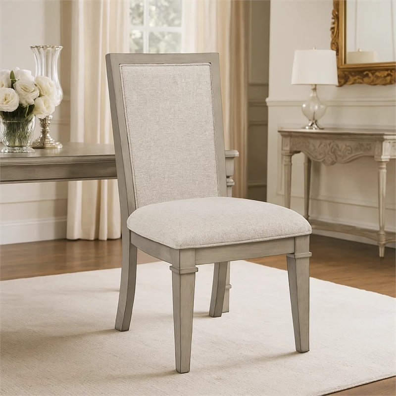 Henry Dining Side Chair Set of 2- Beige Polyester- Vintage Light Cream