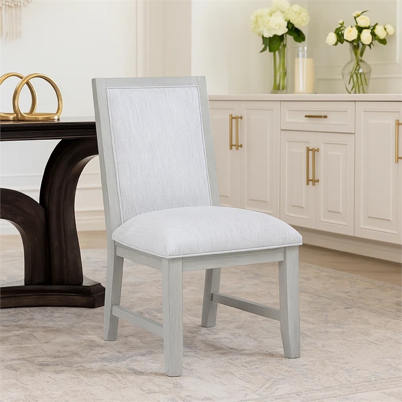 Ion Dining Side Chair Set of 2- Mist Gray Polyester & Solid Rubberwood
