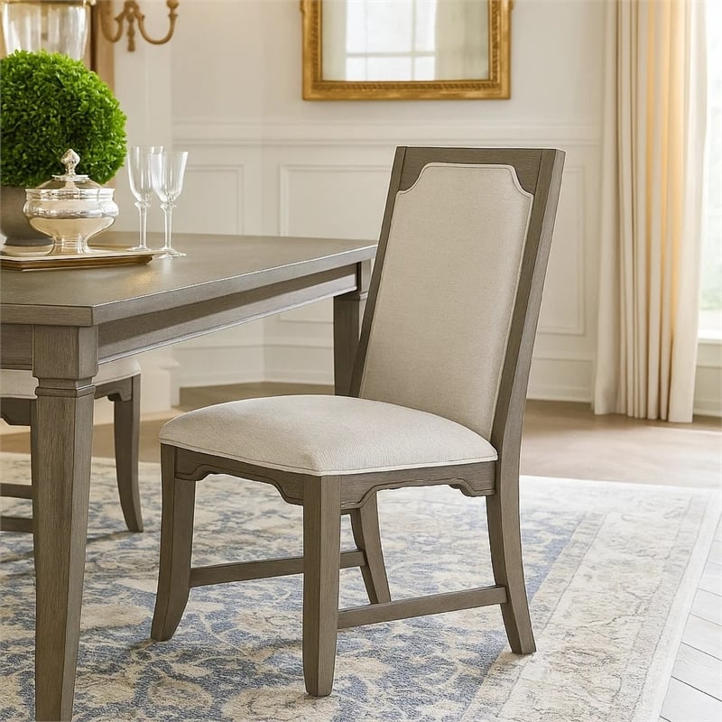 Leslee Dining Side Chair Set of 2- Gray Polyester- Sculpted Tall Back