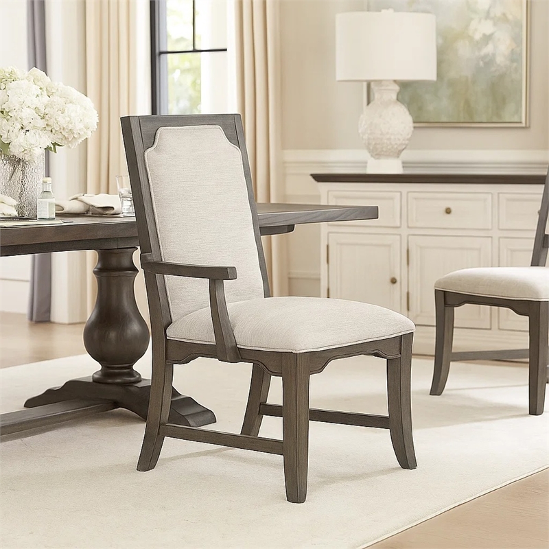 Leslee Dining Side Chair Set of 2- Gray Polyester- Sculpted Tall Back