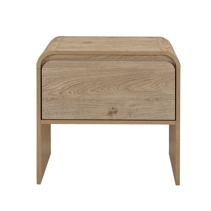 Maria Bedside Table Nightstand- 2 Drawers- Natural Beige Waterfall Edges
