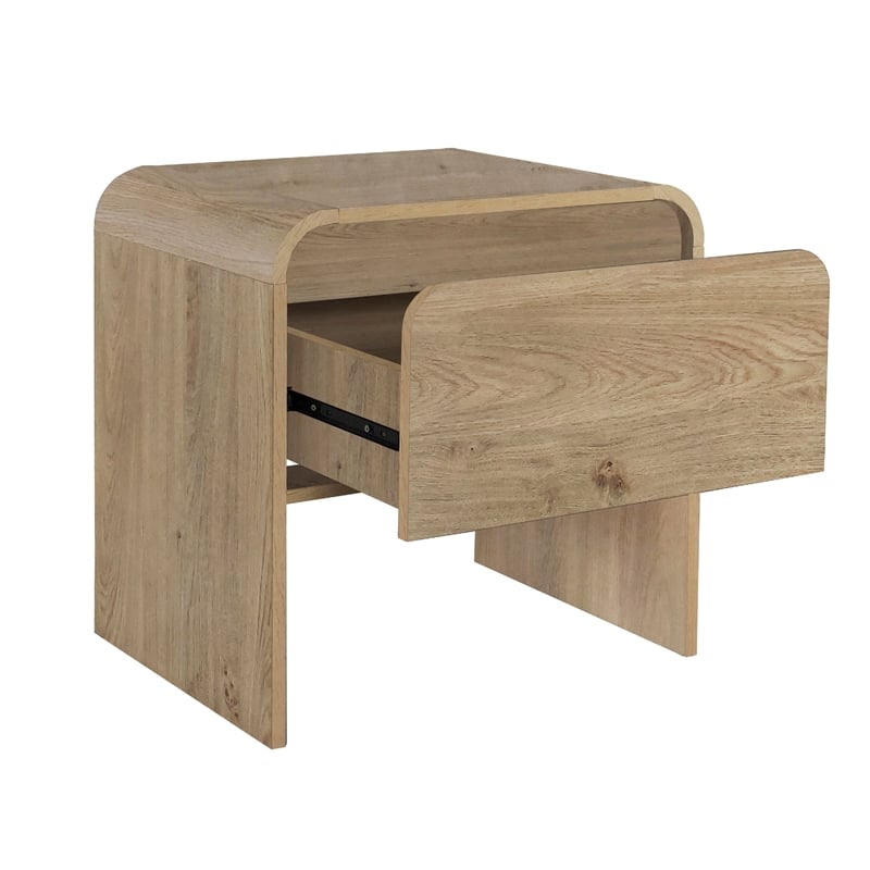 Maria Bedside Table Nightstand- 2 Drawers- Natural Beige Waterfall Edges