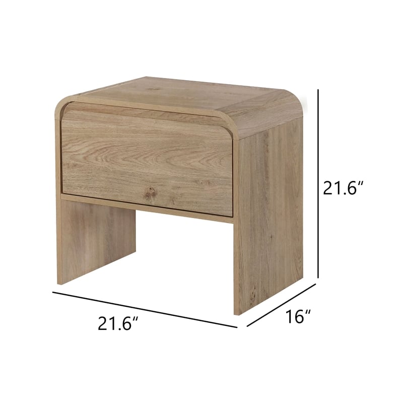 Maria Bedside Table Nightstand- 2 Drawers- Natural Beige Waterfall Edges