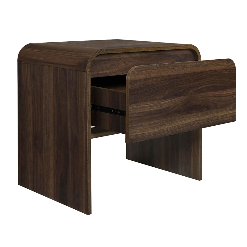 Maria Bedside End Table- 2 Drawers- Walnut Brown Waterfall Edges