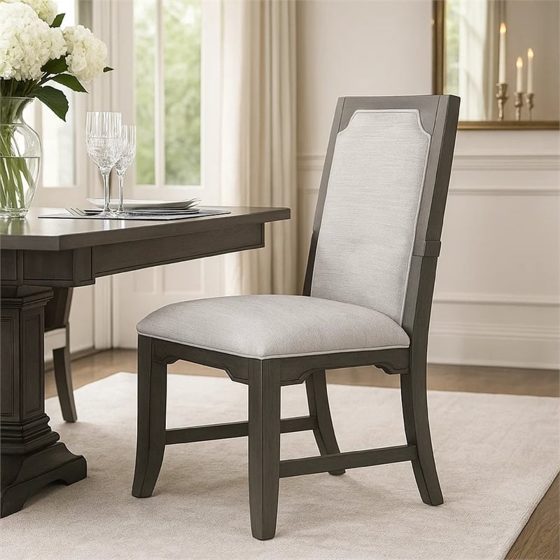 Leslee Dining Armchair Set of 2- Gray Polyester- Sculpted Tall Back