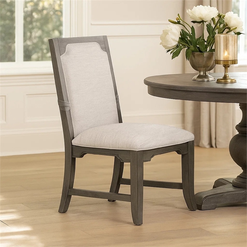 Leslee Dining Armchair Set of 2- Gray Polyester- Sculpted Tall Back