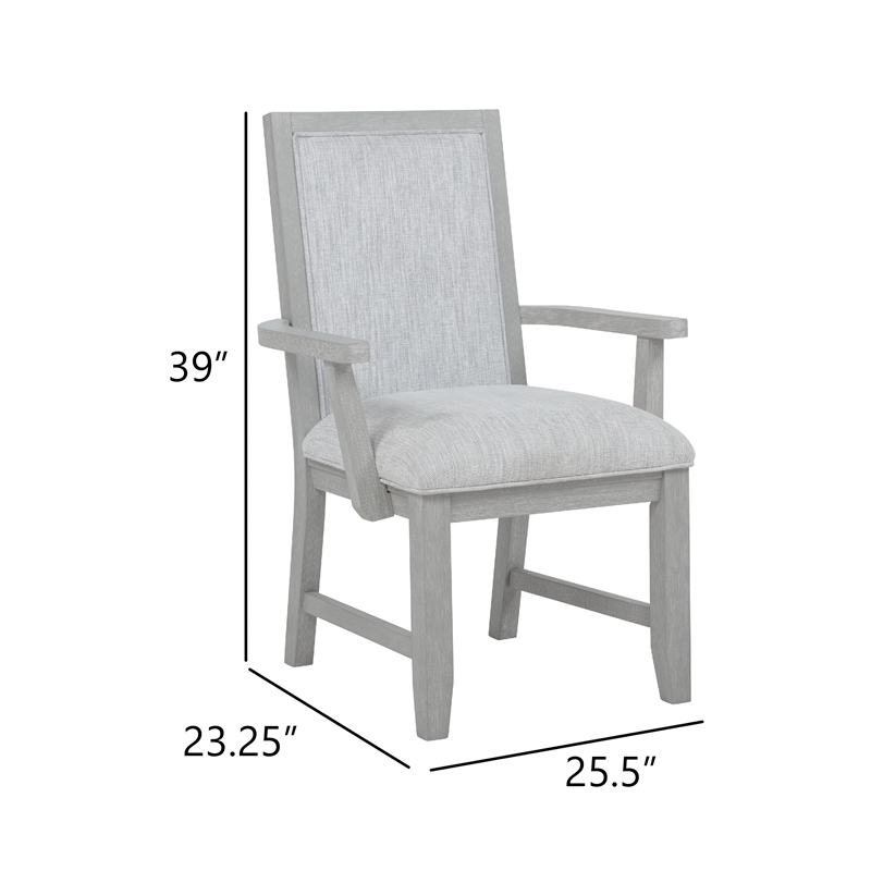 Ion Dining Armchair Set of 2- Padded Polyester Seat- Mist Gray Wood