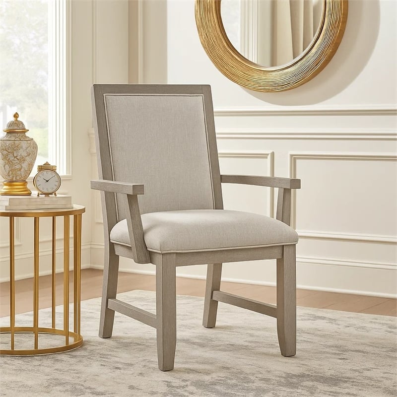 Ion Dining Armchair Set of 2- Padded Polyester Seat- Mist Gray Wood