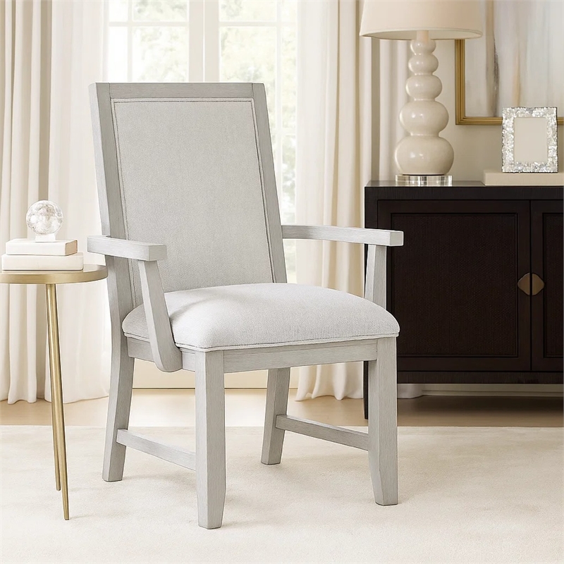 Ion Dining Armchair Set of 2- Padded Polyester Seat- Mist Gray Wood