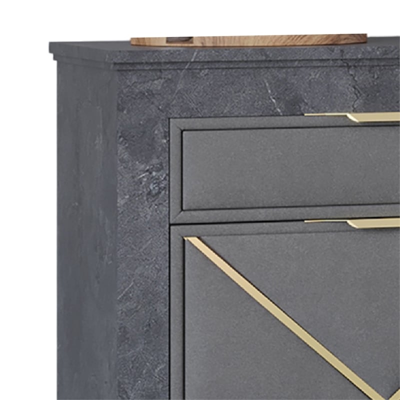 Semy Nightstand- 2 Gold Accented Drawers- Gray Marble Laminate