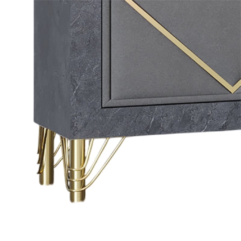 Semy Nightstand- 2 Gold Accented Drawers- Gray Marble Laminate