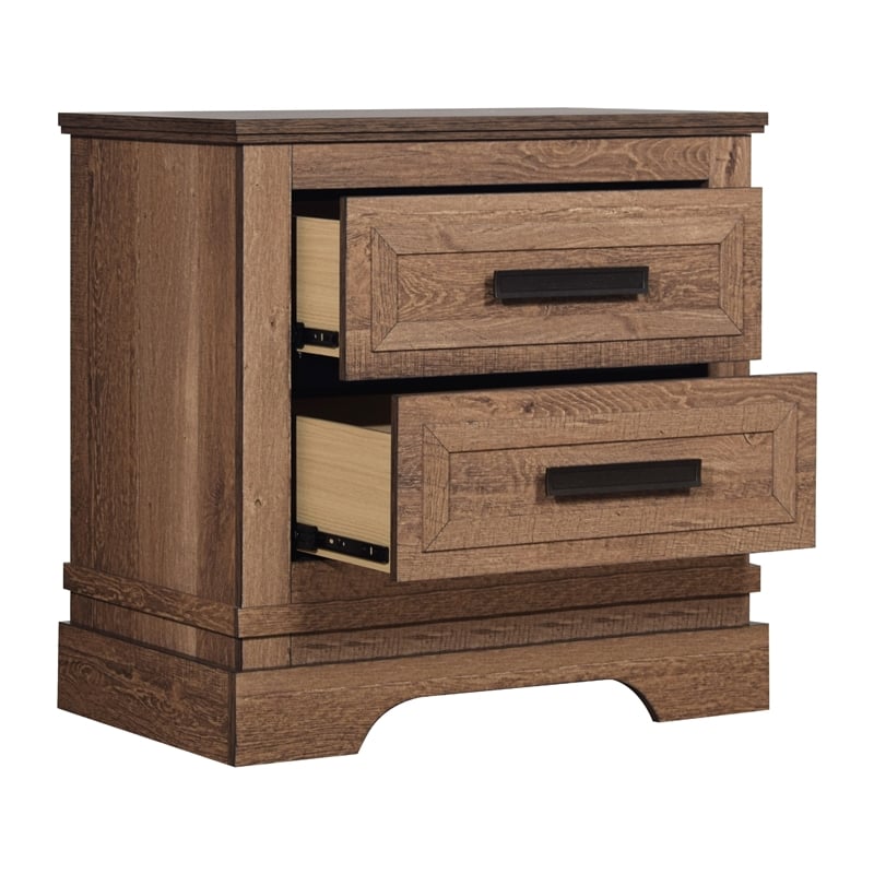 Covy Nightstand- 2 Drawers w Bar Handles- Bracket Feet- Natural Brown