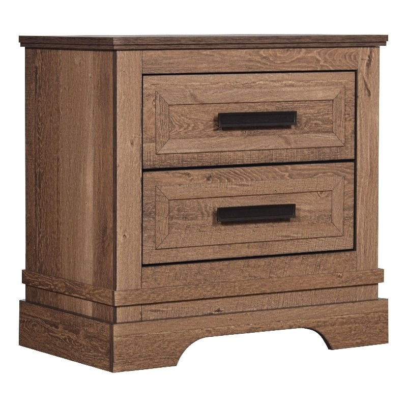 Covy Nightstand- 2 Drawers w Bar Handles- Bracket Feet- Natural Brown