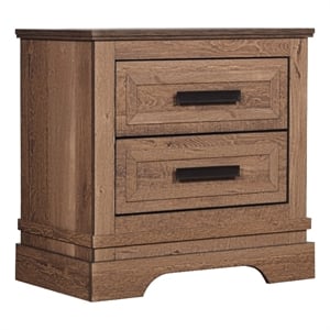 Covy Nightstand- 2 Drawers w Bar Handles- Bracket Feet- Natural Brown