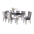 Vendy 7pc Dining Set with Tempered Glass Table- Gray Wingback Chairs