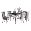 Vendy 7pc Dining Set with Tempered Glass Table- Gray Wingback Chairs