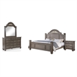 Recus 4pc Queen Bedroom Set with Carved Floral Details- Gray Wood