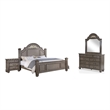 Recus 4pc Queen Bedroom Set with Carved Floral Details- Gray Wood