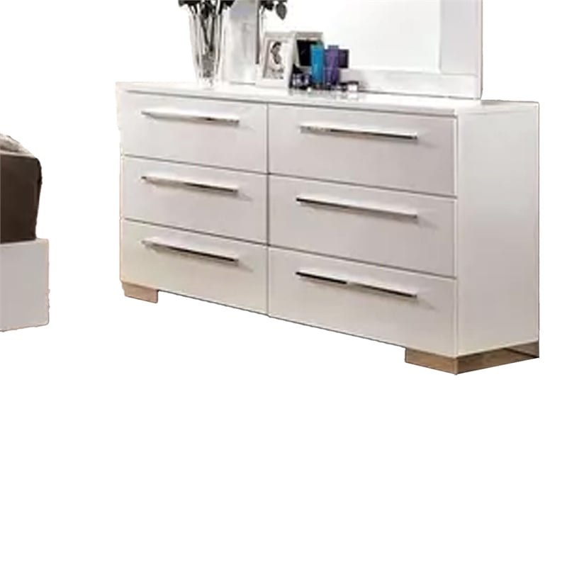 Gely 5pc Queen Bedroom Set- 2 Nightstands- Button Tufted- LED- Glossy White