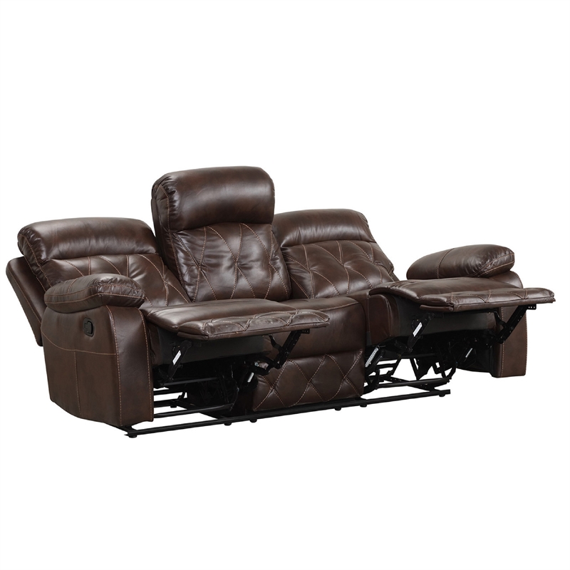 Kesy 2pc Manual Reclining Sofa and Loveseat Set- Brown Faux Leather
