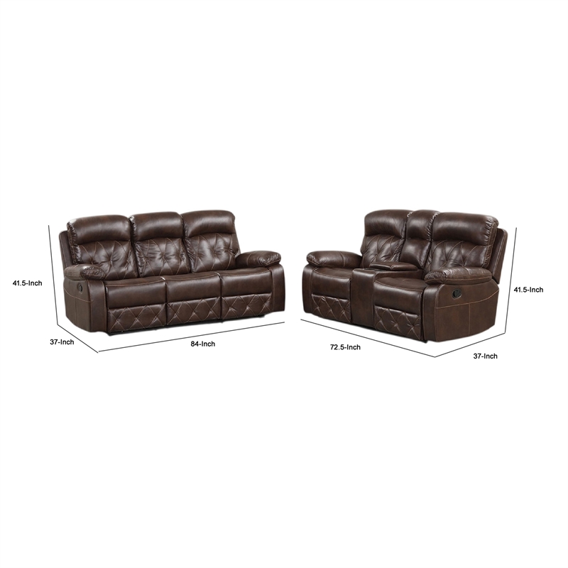 Kesy 2pc Manual Reclining Sofa and Loveseat Set- Brown Faux Leather