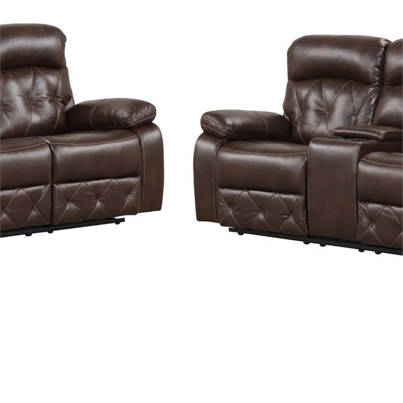 Kesy 3pc Manual Reclining Sofa- Loveseat and Chair Set- Brown Faux Leather