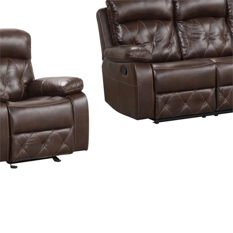 Kesy 3pc Manual Reclining Sofa- Loveseat and Chair Set- Brown Faux Leather