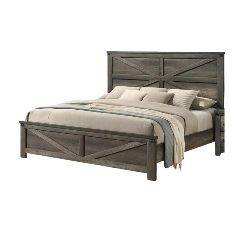 Bry 5pc Farmhouse Queen Complete Bedroom Set- Rustic Gray- 2 Nightstands