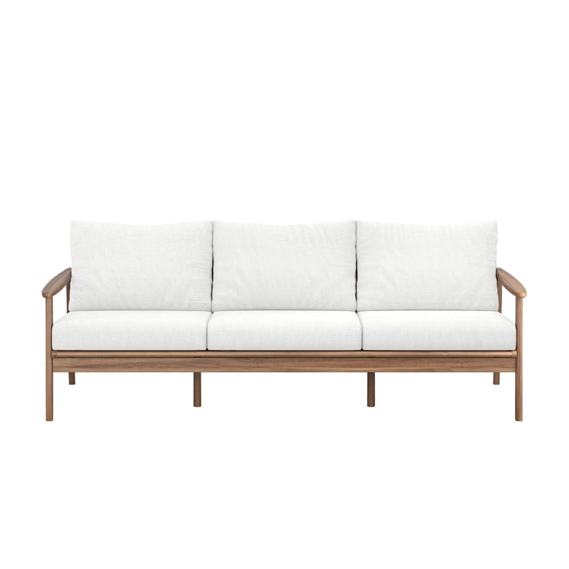 Anya Outdoor Sofa- Natural Brown Acacia Wood- White Cushions- 89 Inch