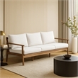 Anya Outdoor Sofa- Natural Brown Acacia Wood- White Cushions- 89 Inch