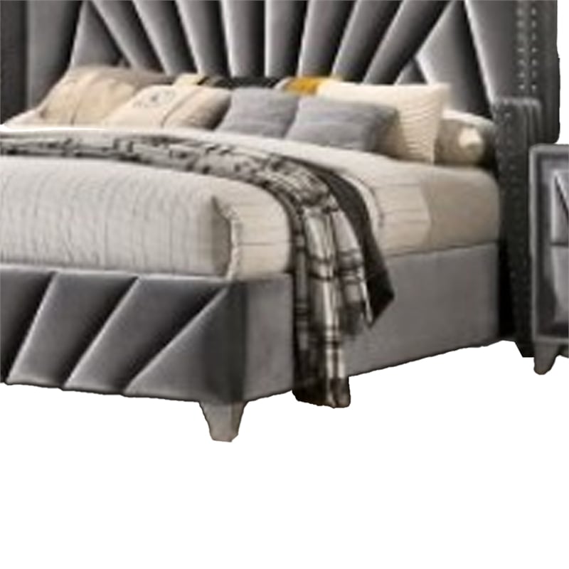 Ino 4pc Queen Bedroom Set with Wingback Headboard- Gray Upholstery