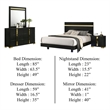 Yoki 4pc Queen Bedroom Set w Underbed LED- Black Wood and Gold Accents