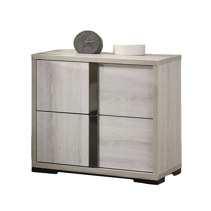 Hyao 4pc Queen Bedroom Set w LED Headboard- Whitewash- Dresser Mirror