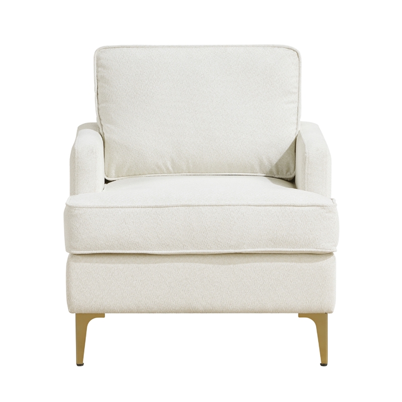 Cole Accent Chair- Foam Fill Beige Chenille- Track Arms- Gold Metal Legs