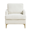 Cole Accent Chair- Foam Fill Beige Chenille- Track Arms- Gold Metal Legs