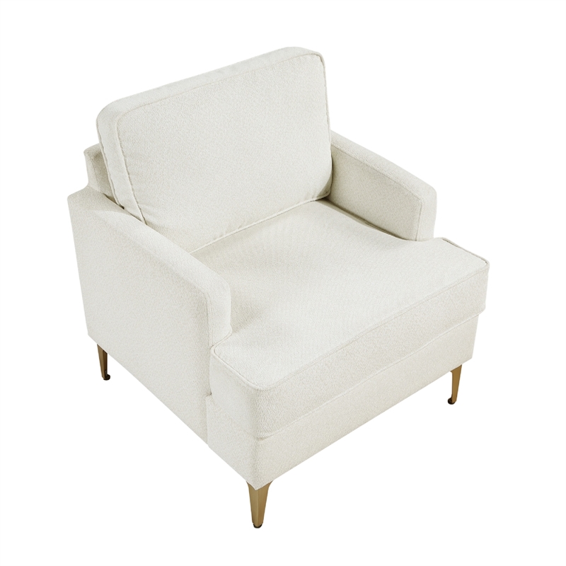 Cole Accent Chair- Foam Fill Beige Chenille- Track Arms- Gold Metal Legs