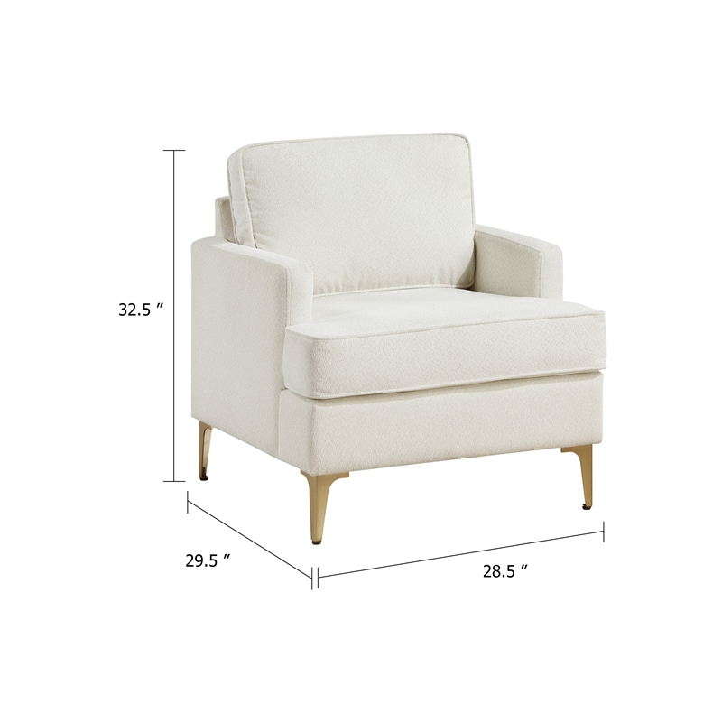 Cole Accent Chair- Foam Fill Beige Chenille- Track Arms- Gold Metal Legs