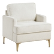 Cole Accent Chair- Foam Fill Beige Chenille- Track Arms- Gold Metal Legs